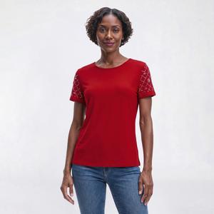Womens Love Scarlet Short Beaded Sleeve Solid Blouse